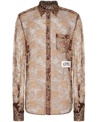 braunes Langarmhemd mit Blumenmuster von Dolce & Gabbana