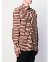 braunes Langarmhemd mit geometrischem Muster von Prada