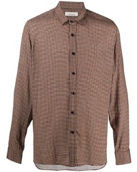braunes Langarmhemd mit Hahnentritt-Muster