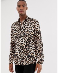 braunes Langarmhemd mit Leopardenmuster