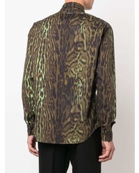 braunes Langarmhemd mit Leopardenmuster von Roberto Cavalli