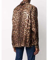 braunes Langarmhemd mit Leopardenmuster von Dolce & Gabbana