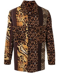 braunes Langarmhemd mit Leopardenmuster von Pierre Louis Mascia