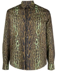 braunes Langarmhemd mit Leopardenmuster von Roberto Cavalli