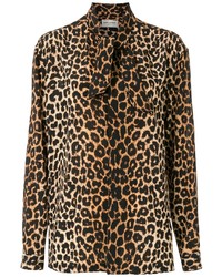 braunes Langarmhemd mit Leopardenmuster von Saint Laurent