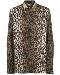 braunes Langarmhemd mit Leopardenmuster von Versace