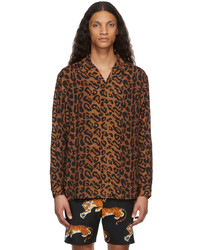 braunes Langarmhemd mit Leopardenmuster von Wacko Maria