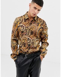 braunes Langarmhemd mit Paisley-Muster von ASOS DESIGN
