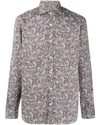 braunes Langarmhemd mit Paisley-Muster von Barba