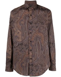 braunes Langarmhemd mit Paisley-Muster von Dell'oglio