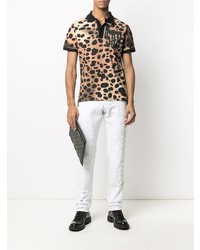 braunes Polohemd mit Leopardenmuster von Just Cavalli