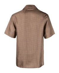 braunes Seide Kurzarmhemd mit geometrischem Muster von Lanvin