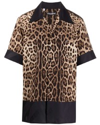 braunes Seide Kurzarmhemd mit Leopardenmuster von Dolce & Gabbana