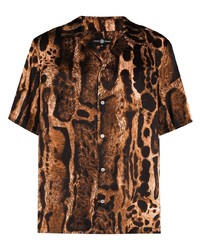 braunes Seide Kurzarmhemd mit Leopardenmuster von Edward Crutchley