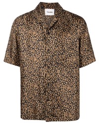 braunes Seide Kurzarmhemd mit Leopardenmuster von Nanushka