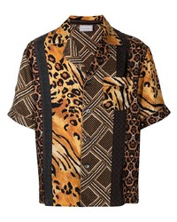 braunes Seide Kurzarmhemd mit Leopardenmuster von Pierre Louis Mascia