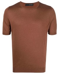 braunes Seide T-Shirt mit einem Rundhalsausschnitt von Tagliatore
