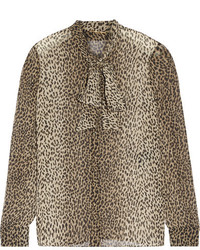 braunes Seidehemd mit Leopardenmuster von Saint Laurent