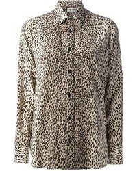braunes Seidehemd mit Leopardenmuster von Saint Laurent