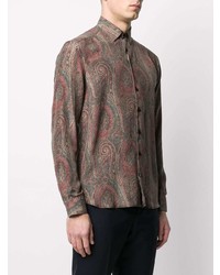 braunes Seidelangarmhemd mit Paisley-Muster von Etro