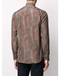 braunes Seidelangarmhemd mit Paisley-Muster von Etro