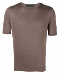 braunes Strick Seide T-Shirt mit einem Rundhalsausschnitt von Tagliatore