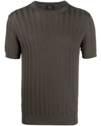 braunes Strick T-Shirt mit einem Rundhalsausschnitt von Brioni