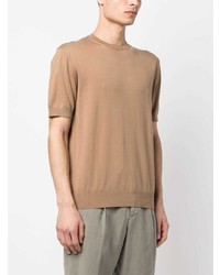 braunes Strick T-Shirt mit einem Rundhalsausschnitt von Zegna