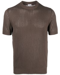 braunes Strick T-Shirt mit einem Rundhalsausschnitt von Malo