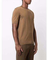 braunes Strick T-Shirt mit einem Rundhalsausschnitt von Agnona