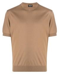 braunes Strick T-Shirt mit einem Rundhalsausschnitt von Zegna