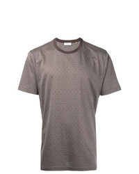 braunes T-Shirt mit einem Rundhalsausschnitt mit Argyle-Muster