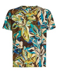 braunes T-Shirt mit einem Rundhalsausschnitt mit Blumenmuster