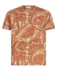 braunes T-Shirt mit einem Rundhalsausschnitt mit Blumenmuster von Etro