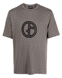 braunes T-Shirt mit einem Rundhalsausschnitt mit Chevron-Muster