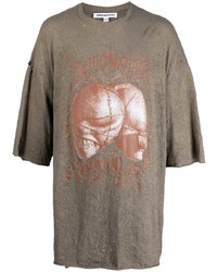braunes T-Shirt mit einem Rundhalsausschnitt mit Destroyed-Effekten von JORDANLUCA