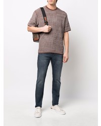 braunes T-Shirt mit einem Rundhalsausschnitt mit geometrischem Muster von Z Zegna