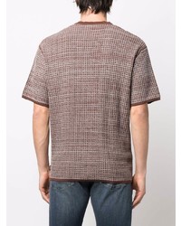 braunes T-Shirt mit einem Rundhalsausschnitt mit geometrischem Muster von Z Zegna