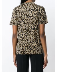 braunes T-Shirt mit einem Rundhalsausschnitt mit Leopardenmuster von Etro