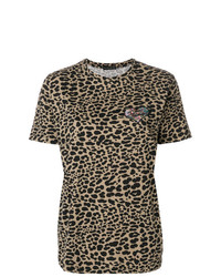 braunes T-Shirt mit einem Rundhalsausschnitt mit Leopardenmuster von Etro