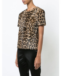 braunes T-Shirt mit einem Rundhalsausschnitt mit Leopardenmuster von Rosetta Getty