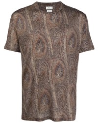 braunes T-Shirt mit einem Rundhalsausschnitt mit Paisley-Muster