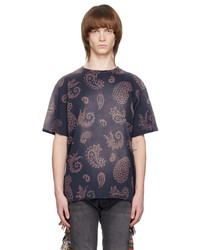 braunes T-Shirt mit einem Rundhalsausschnitt mit Paisley-Muster von Alchemist