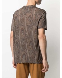 braunes T-Shirt mit einem Rundhalsausschnitt mit Paisley-Muster von Etro