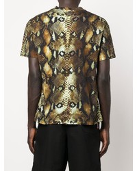 braunes T-Shirt mit einem Rundhalsausschnitt mit Schlangenmuster von Roberto Cavalli