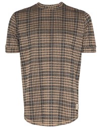 braunes T-Shirt mit einem Rundhalsausschnitt mit Schottenmuster von Prevu