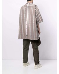 braunes vertikal gestreiftes Kurzarmhemd von Maison Mihara Yasuhiro