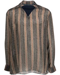 braunes vertikal gestreiftes Langarmhemd von Giorgio Armani