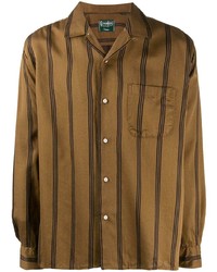 braunes vertikal gestreiftes Langarmhemd von Gitman Vintage