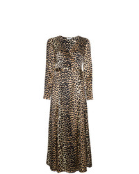 braunes Wickelkleid aus Seide mit Leopardenmuster von Ganni